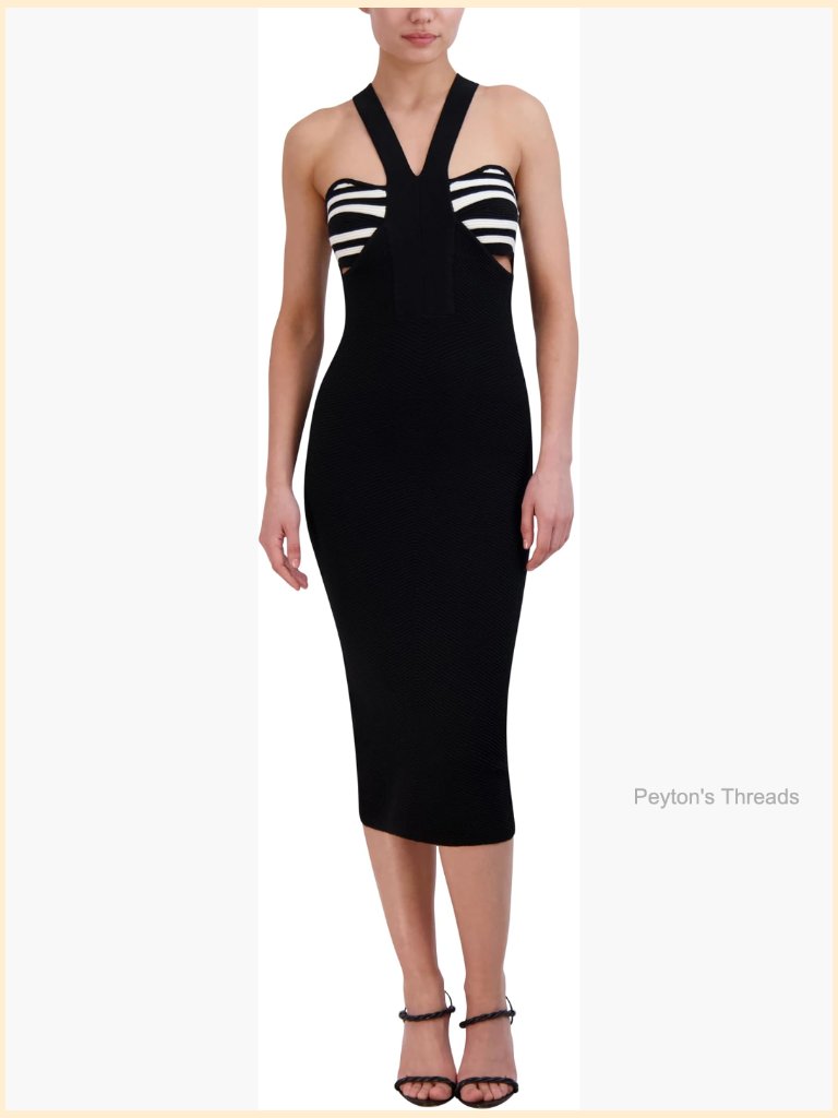 Sleeveless Criss Cross Halter Ottoman Knit Midi Bodycon Dress